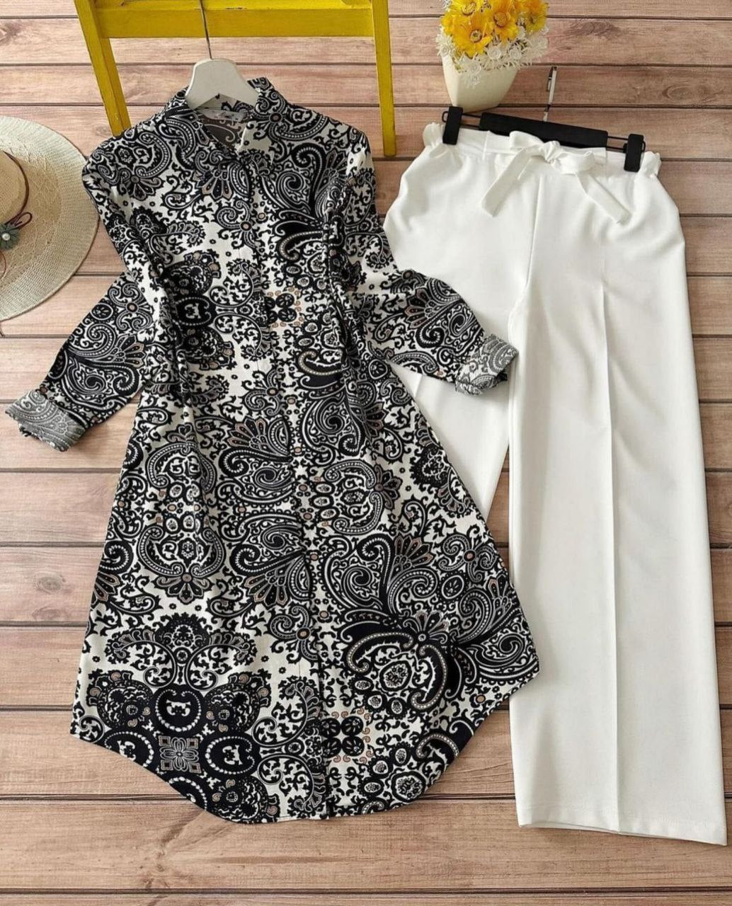 Rayon Co-ord Set with Paisley Print Detailing