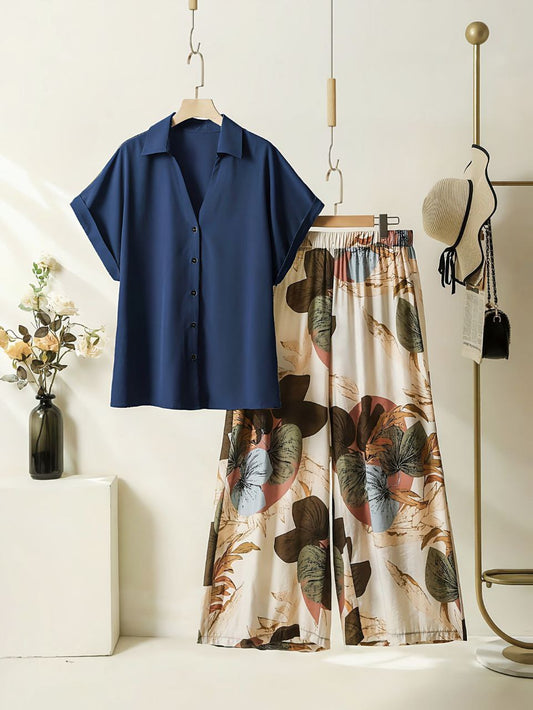Rayon Co-ord Set with Printed Palazzo and Pockets
