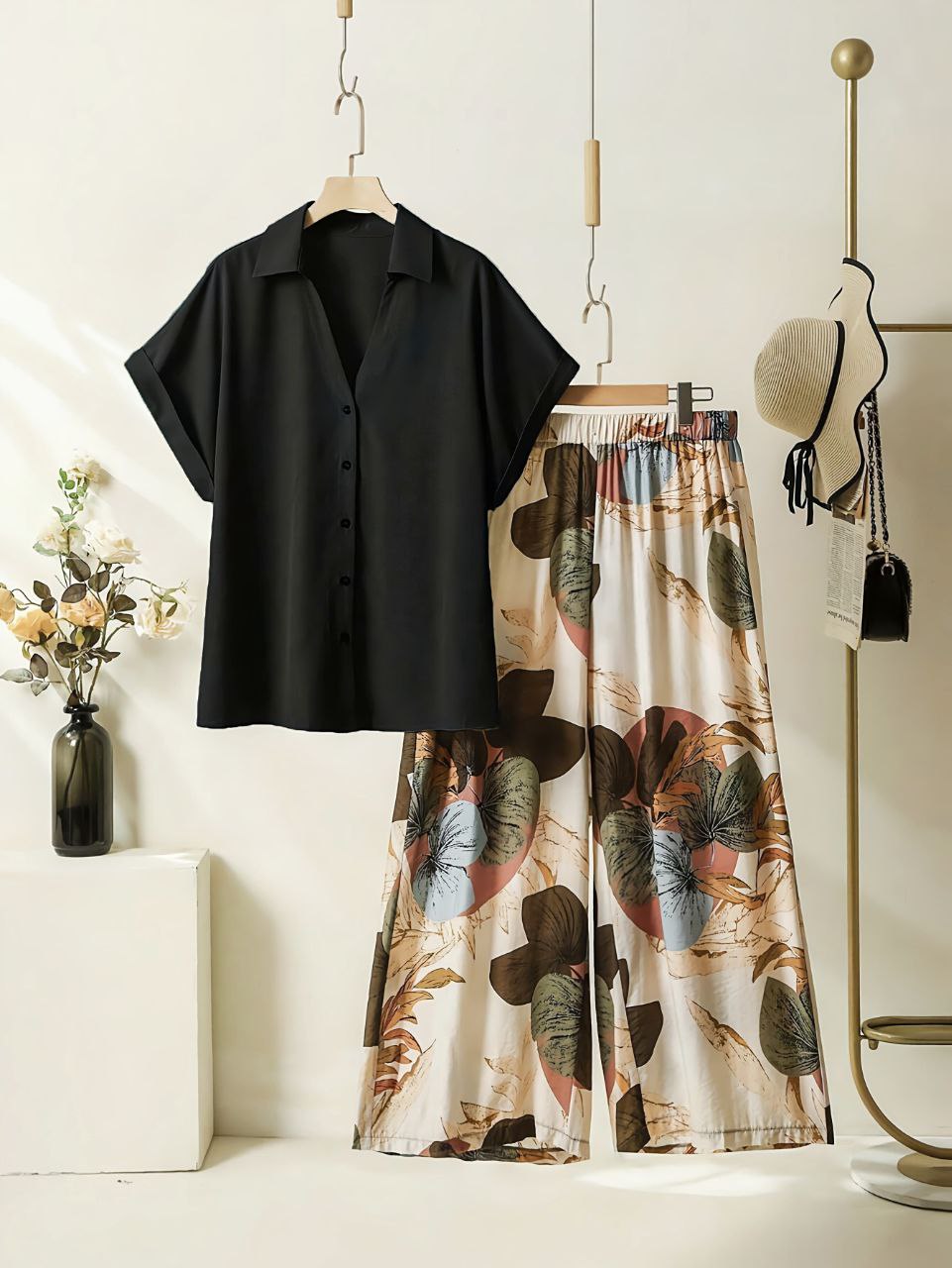 Rayon Co-ord Set with Printed Palazzo and Pockets