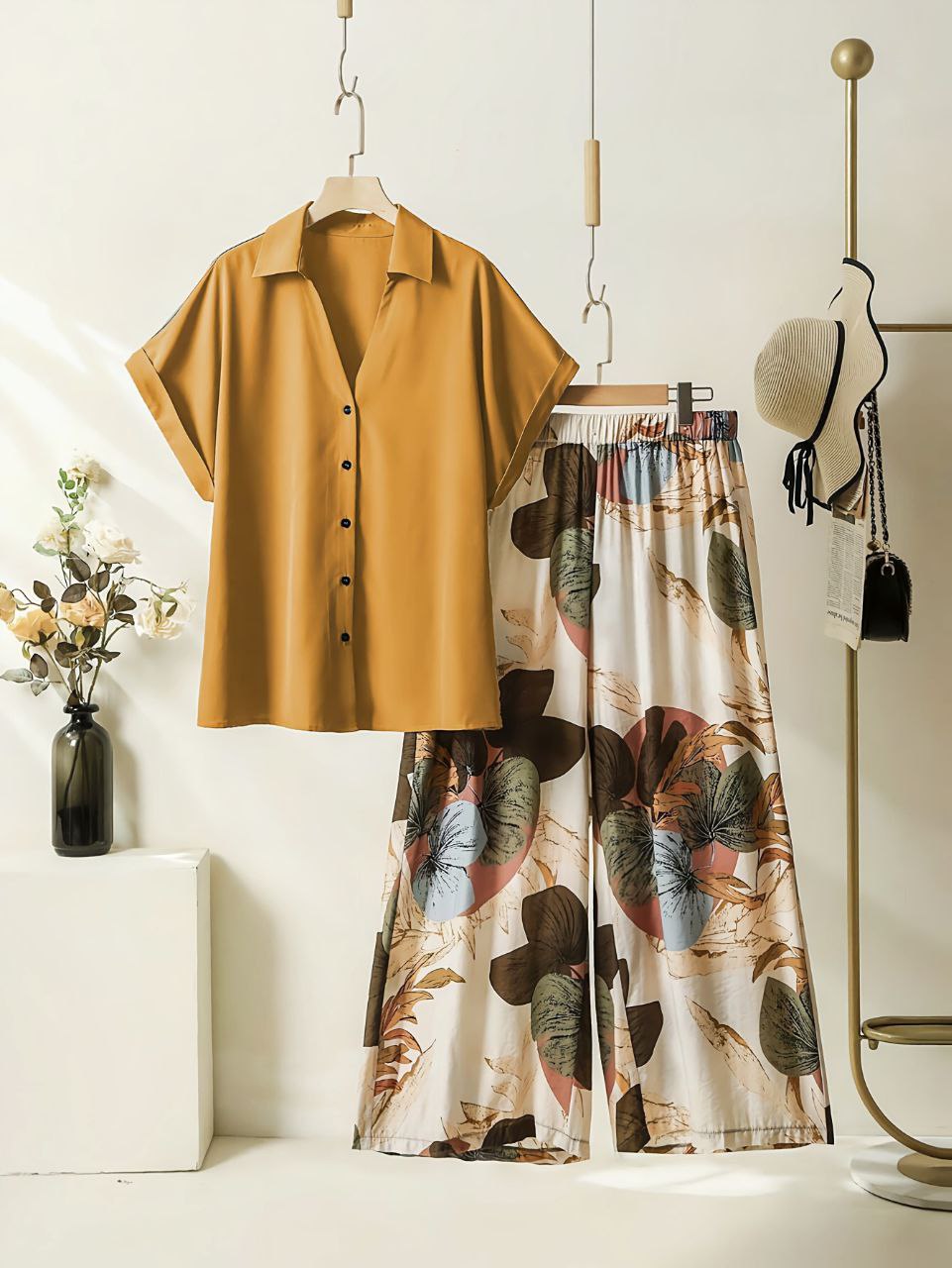 Rayon Co-ord Set with Printed Palazzo and Pockets