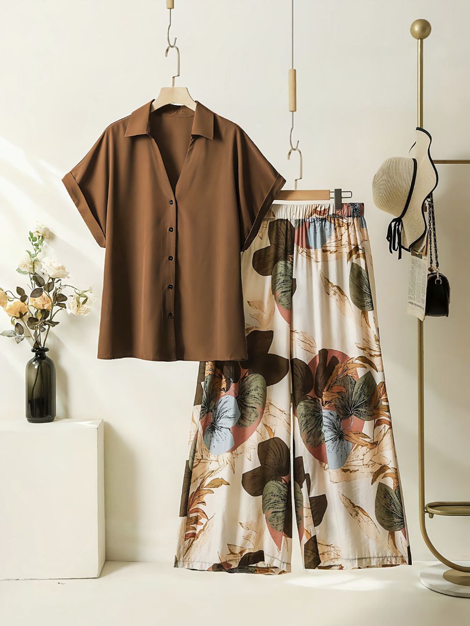 Rayon Co-ord Set with Printed Palazzo and Pockets