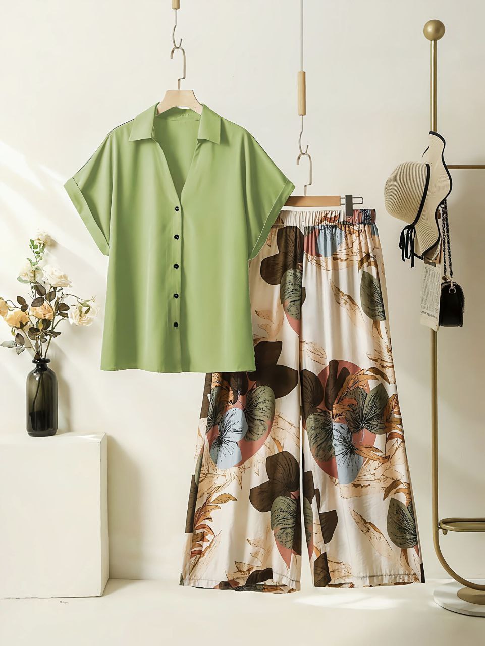 Rayon Co-ord Set with Printed Palazzo and Pockets