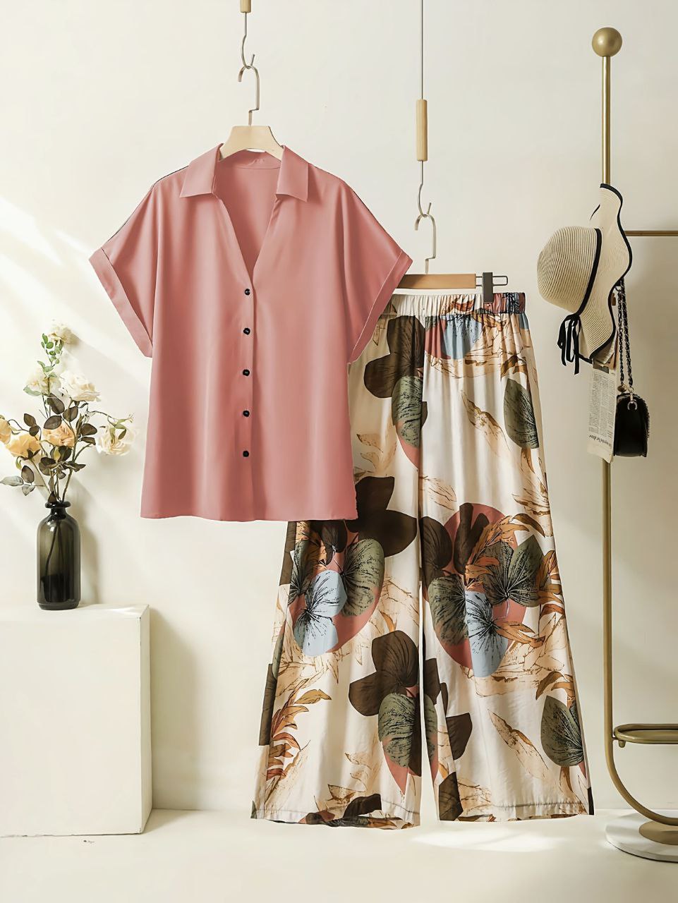 Rayon Co-ord Set with Printed Palazzo and Pockets
