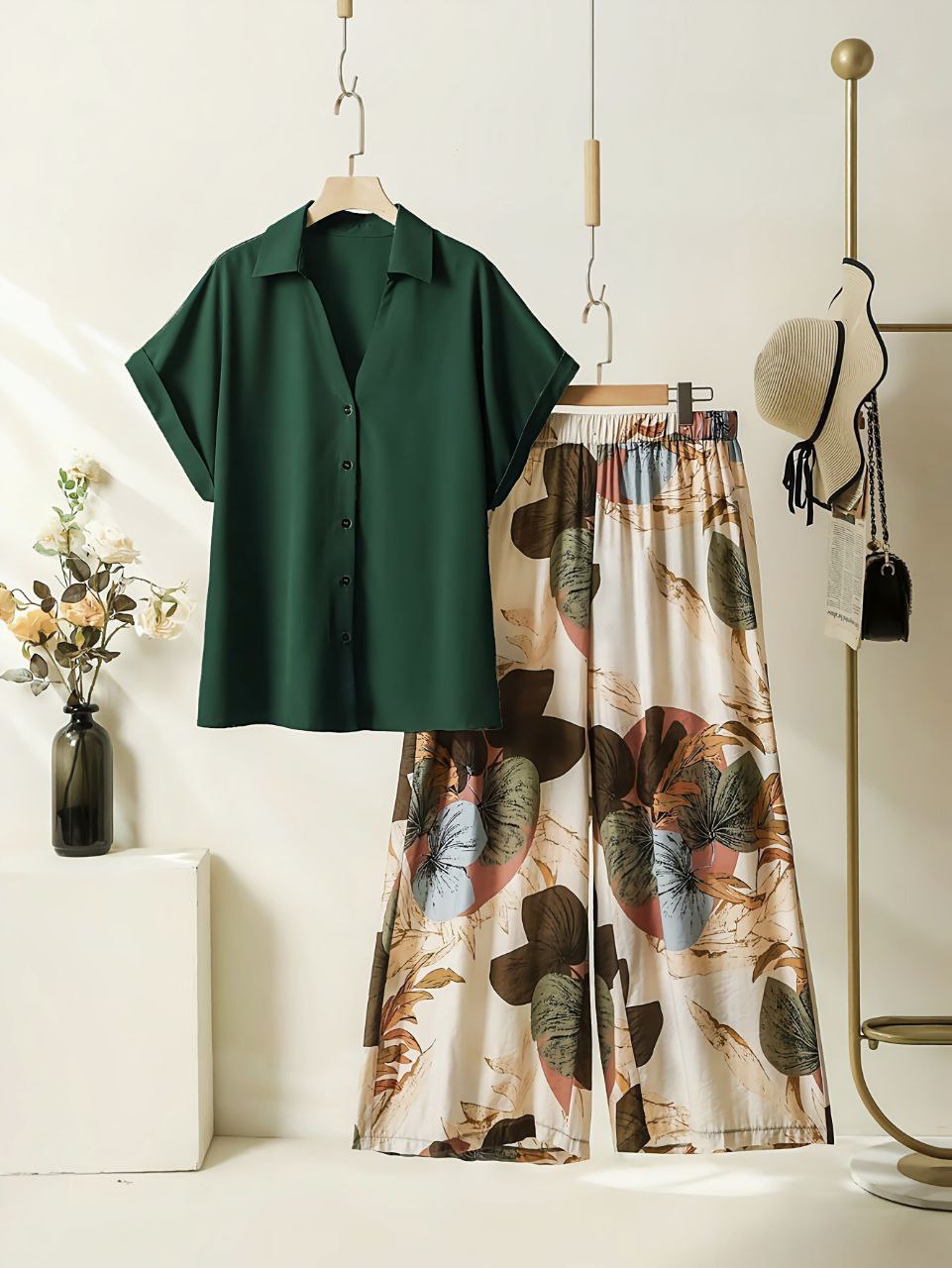 Rayon Co-ord Set with Printed Palazzo and Pockets