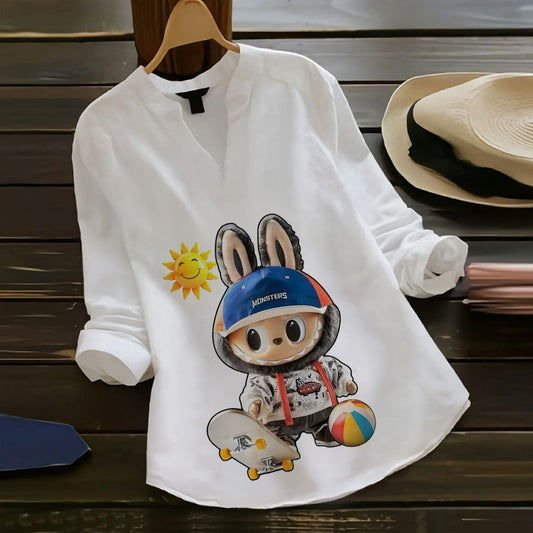 Rayon Labubu Printed Shirt Top (Collared Full Sleeve)