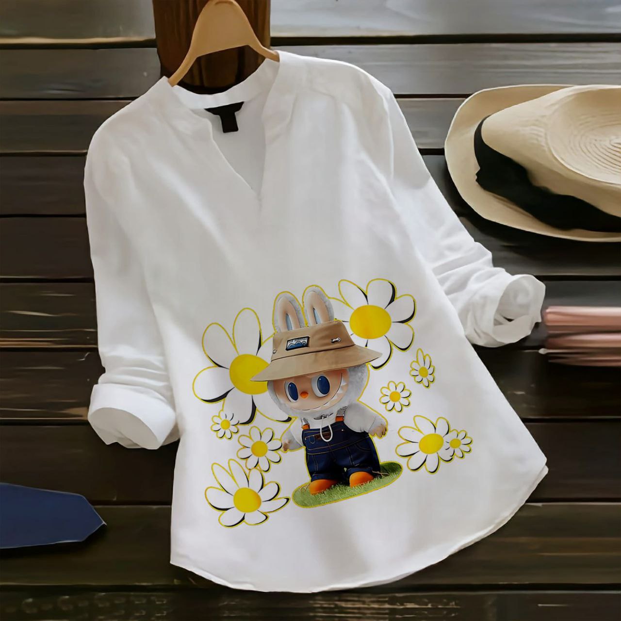 Rayon Labubu Printed Shirt Top (Collared Full Sleeve)