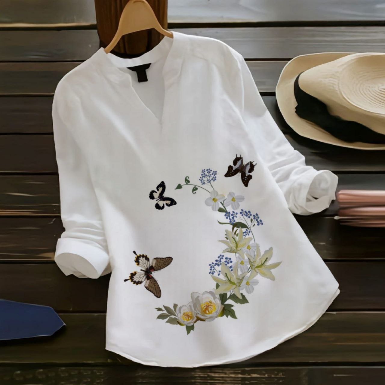 Rayon Top with Collar and Digital Print