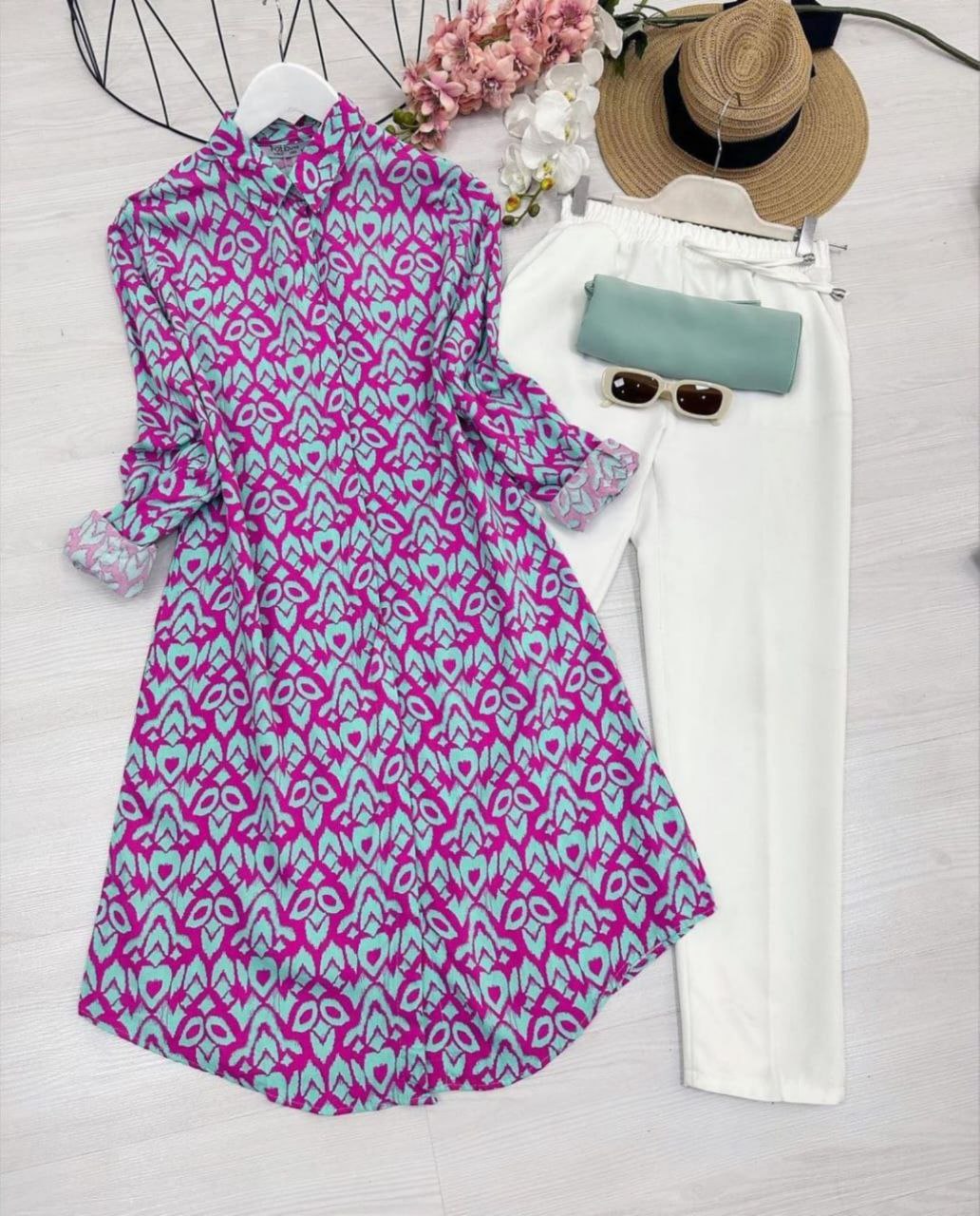 Rayon Top with Collar and Digital Print