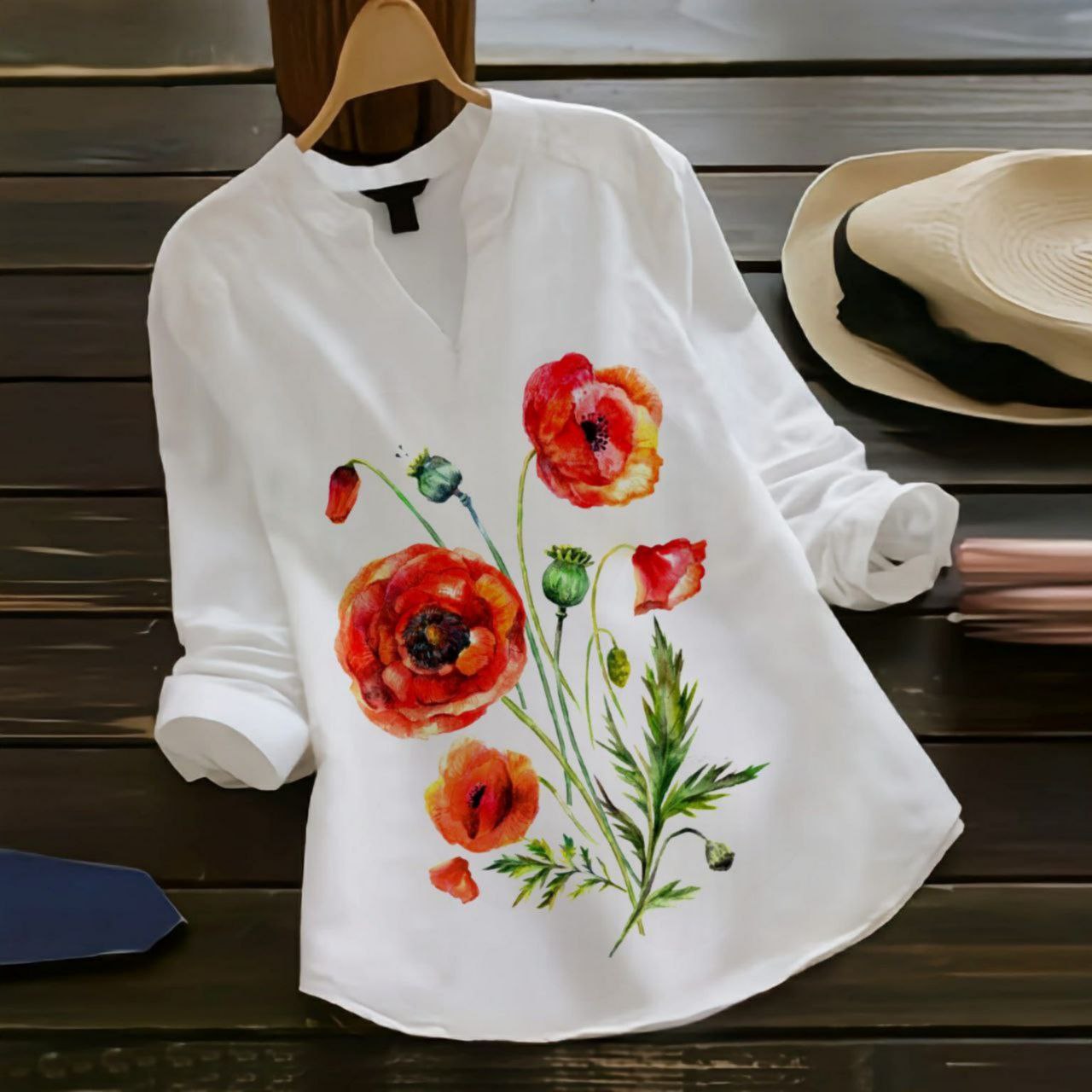 Rayon Top with Collar and Digital Print