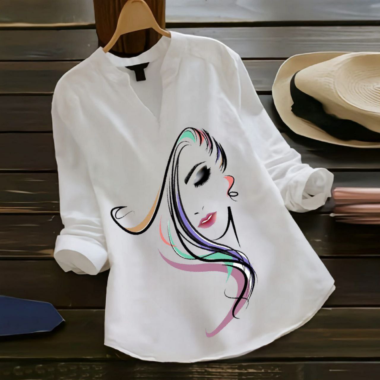 Rayon Top with Collar and Digital Print