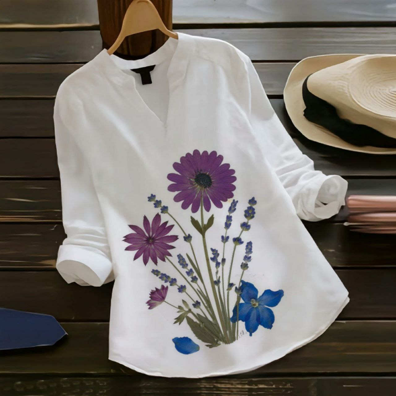 Rayon Top with Collar and Digital Print