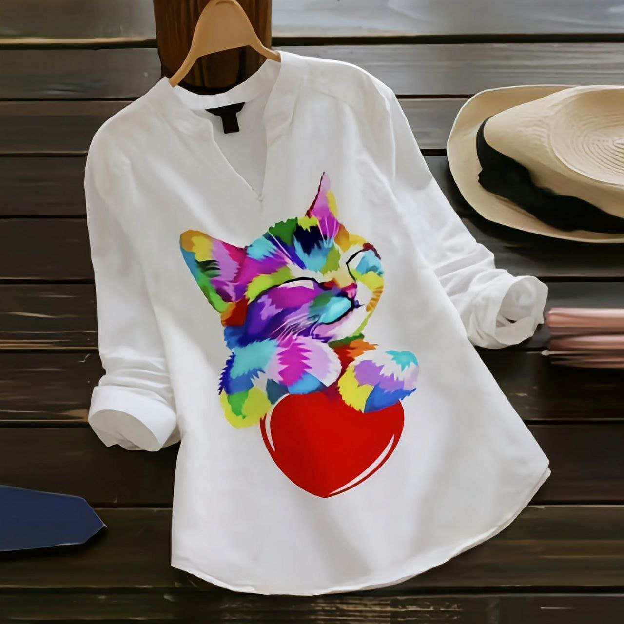 Rayon Top with Multicolor Butterfly Digital Print