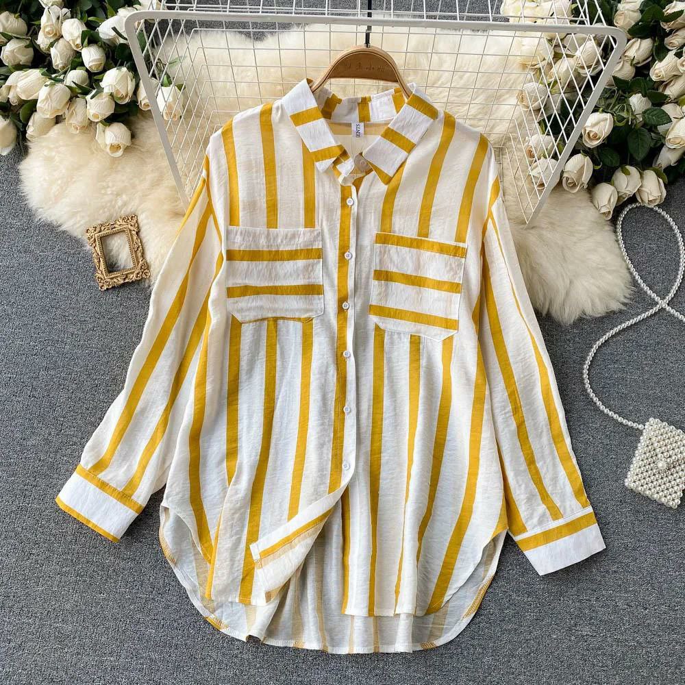 Rayon Top with Striped Digital Print and Dual Pockets